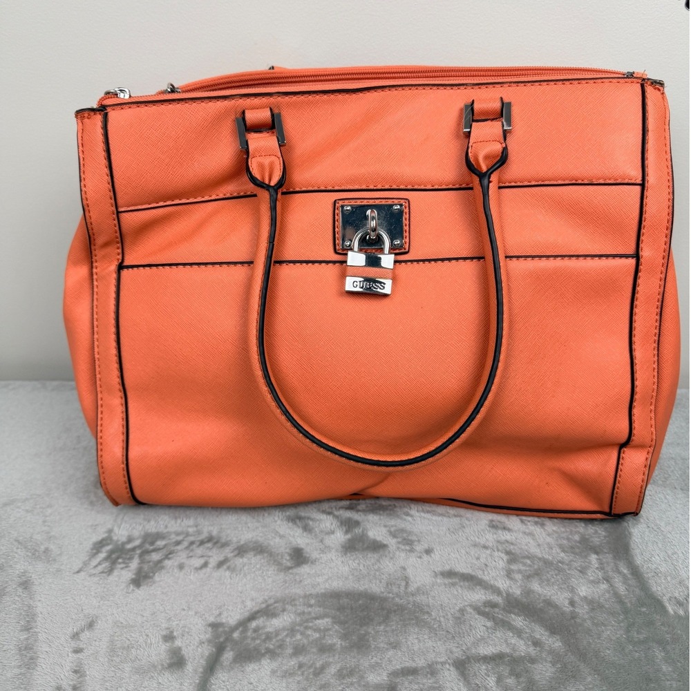 Guess Orange Saffiano‎ Faux Leather Satchel Tote Bag SF631923